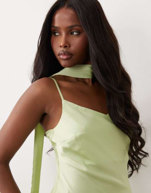New Look scarf satin cami midi dress in light green, 4 of 4