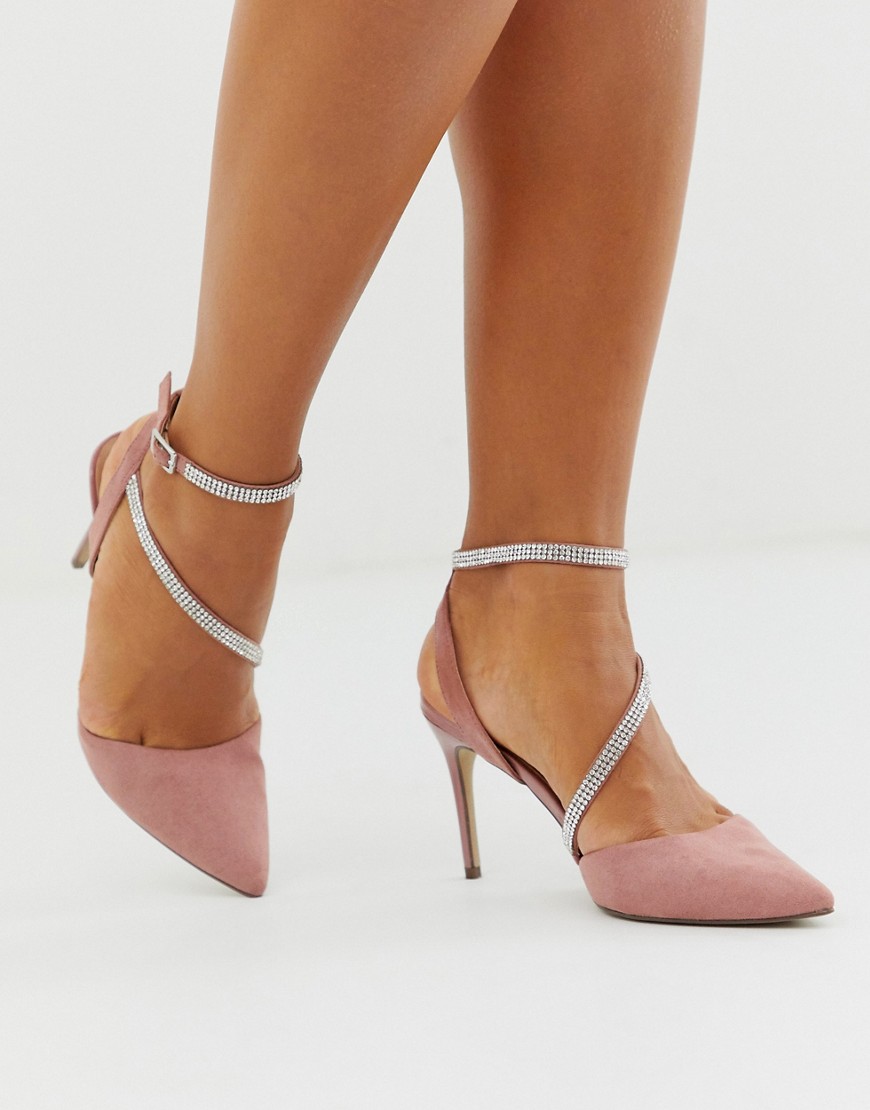 New Look - Scarpe con tacco a spillo, cinturino e strass rosa chiaro
