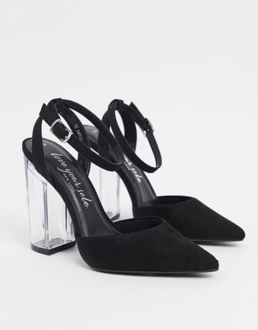 New Look - Scarpe con tacco trasparente in camoscio sintetico nere