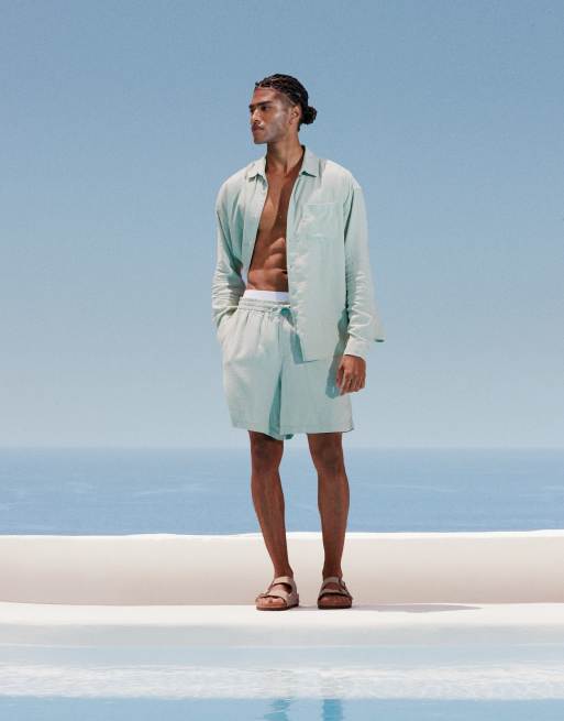 New Look – Schlupf-Shorts aus Leinenmix in Hellgrün, Kombiteil