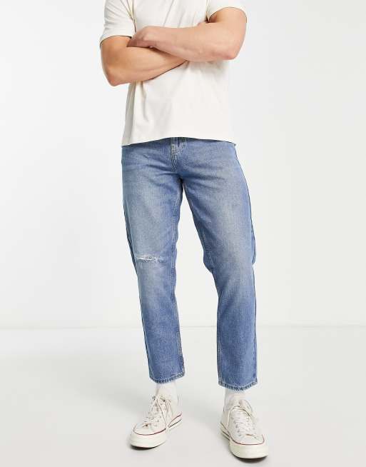 New Look – Schmal geschnittene, feste Jeans in Mittelblau