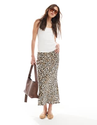 New Look - Schräg geschnittener Midirock mit Leopardenmuster-Braun