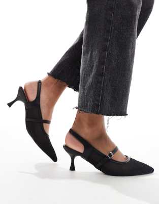 New Look - Schuhe aus Netzstoff in Schwarz mit Kitten-Absatz und Fersenriemen