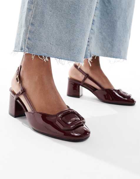 New Look – Schuhe in Burgunderrot mit Fersenriemchen und Schnallen - view 1