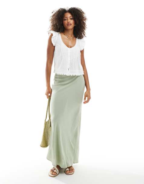 New Look - Schuingesneden maxi rok van linnenmix in lichtgroen - view 1
