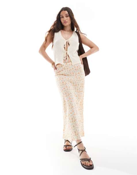 New Look - Schuingesneden midi rok met gele bloemenprint - view 1