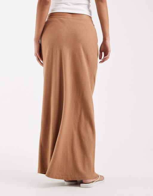 New Look - Schuingesneden midi rok van linnenmix in lichtbruin, 4 van 5
