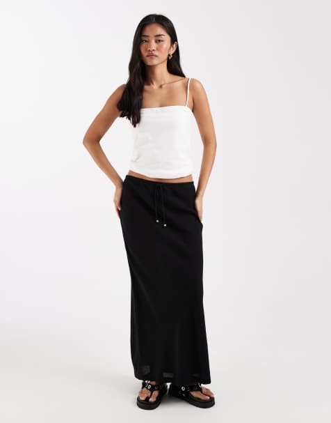 New Look - Schuingesneden midi rok van linnenmix in zwart - view 1