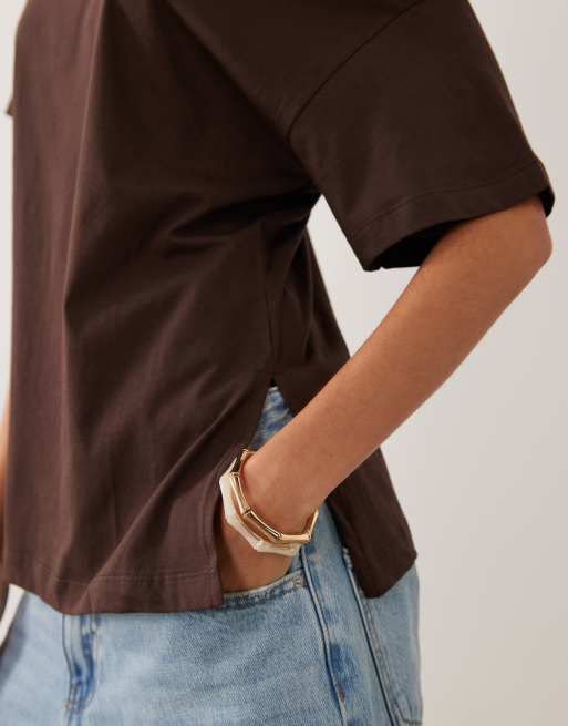 New Look – Schulterfreies T-Shirt in Braun, 3 von 4