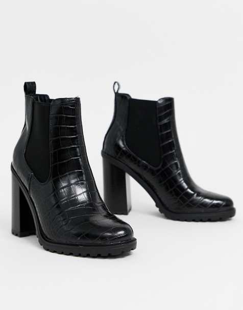 New Look – Schwarze Knöchelstiefel mit Kroko-Muster und dicker Profilsohle