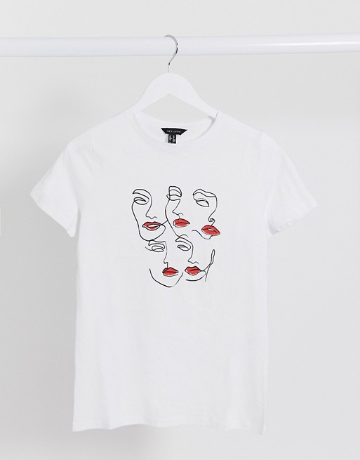 New Look scribble faces tee in white