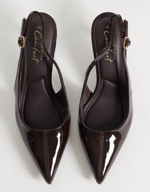New Look seam detail slingback heel in chocolate brown, 2 of 4
