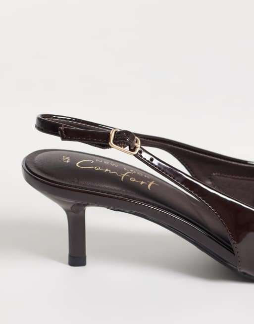 New Look seam detail slingback heel in chocolate brown, 4 of 4