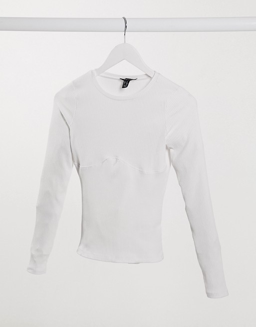New Look seam ribbed top in white
