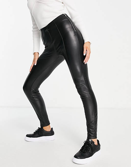 New Look seamed leather-look leggings in black | ASOS
