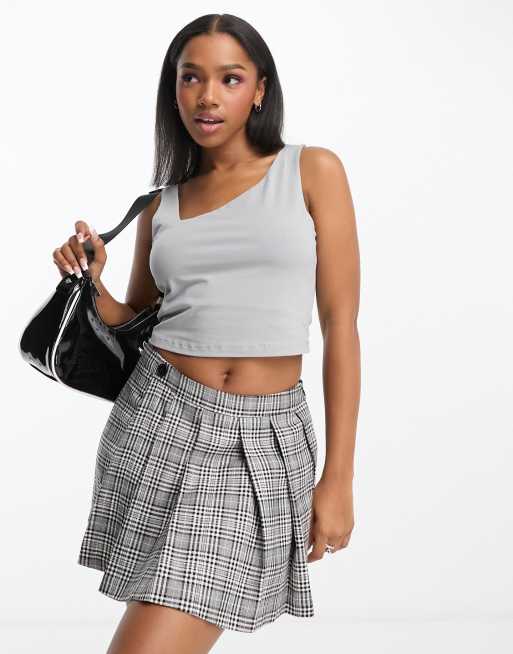 New Look seamless asymmetric neck crop top in grey ASOS