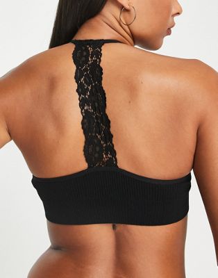 New Look seamless lace back crop bra top in black - ASOS Price Checker