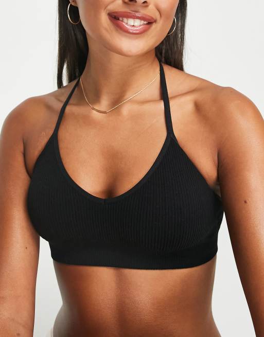 ASOS DESIGN Annie seamless low back crop bralette with skinny straps in  neon orange