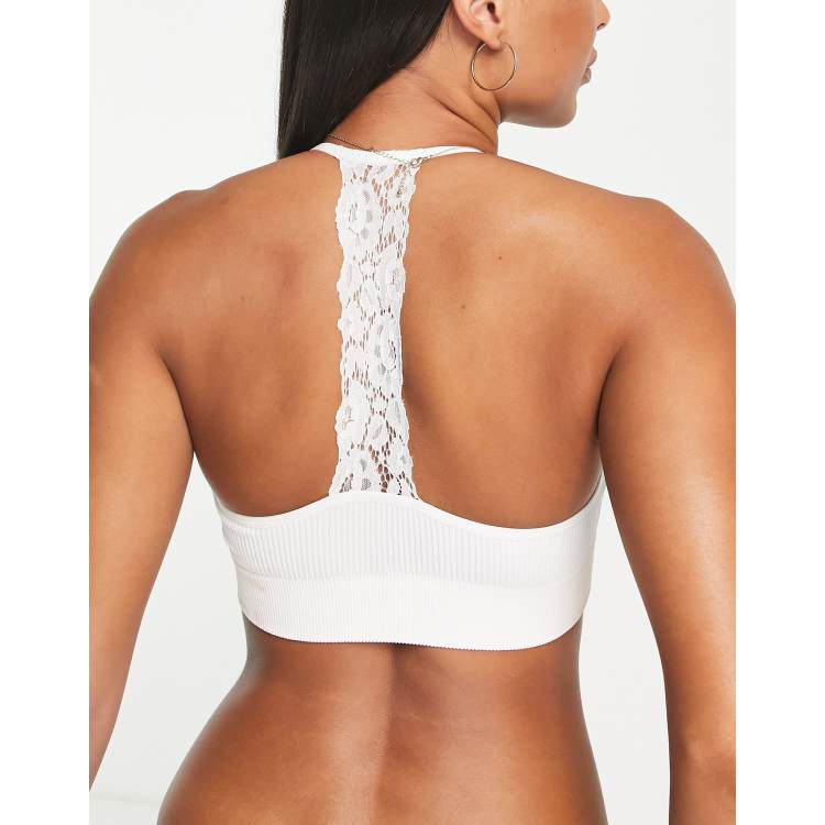 White Sports Bra Set Pastel Bralettes Martenshoe Soft Bra Backless Lace Bra  Backless Bra 40 Seamless Crop Top Moulded : : Fashion