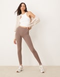 [New Look] New Look seamless ribbed leggings in mink-Neutral L BEIGE