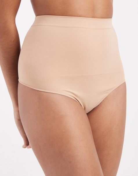 New Look seamless shaping high waisted lingerie thong in tan - view 1