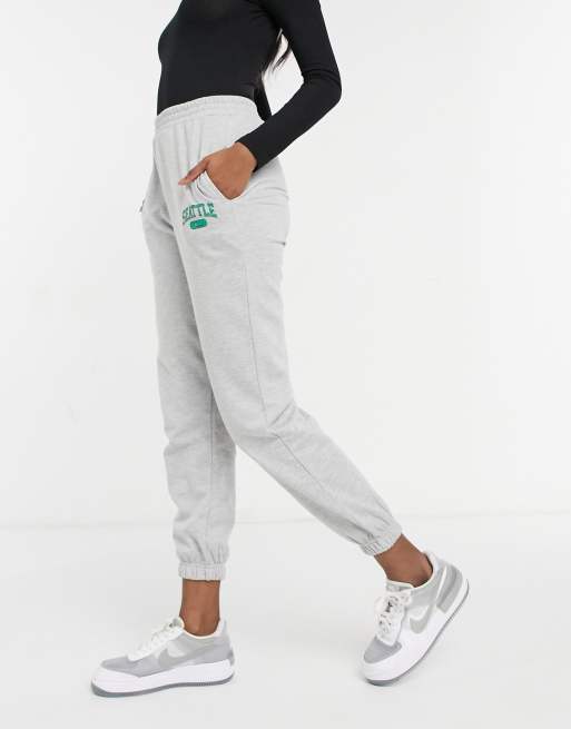  New Look seattle logo cuffed jogger in mid grey