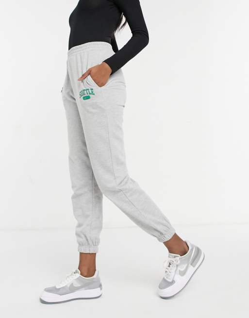 New Look seattle logo cuffed track pants in mid grey