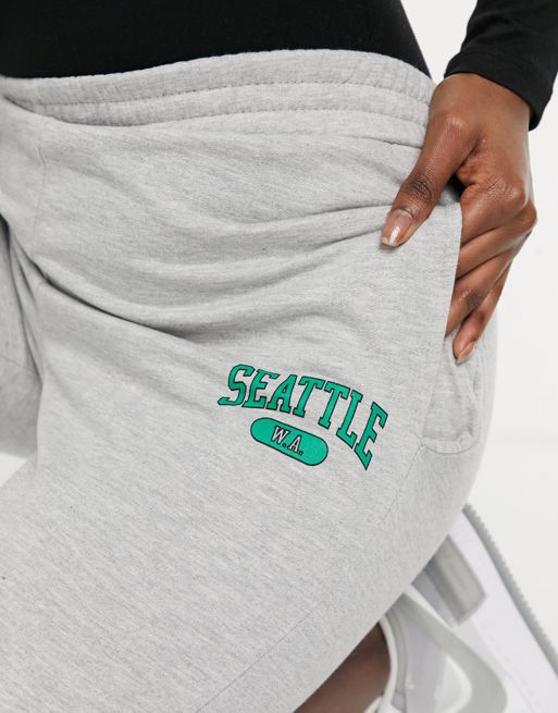 New Look seattle logo cuffed track pants in mid grey