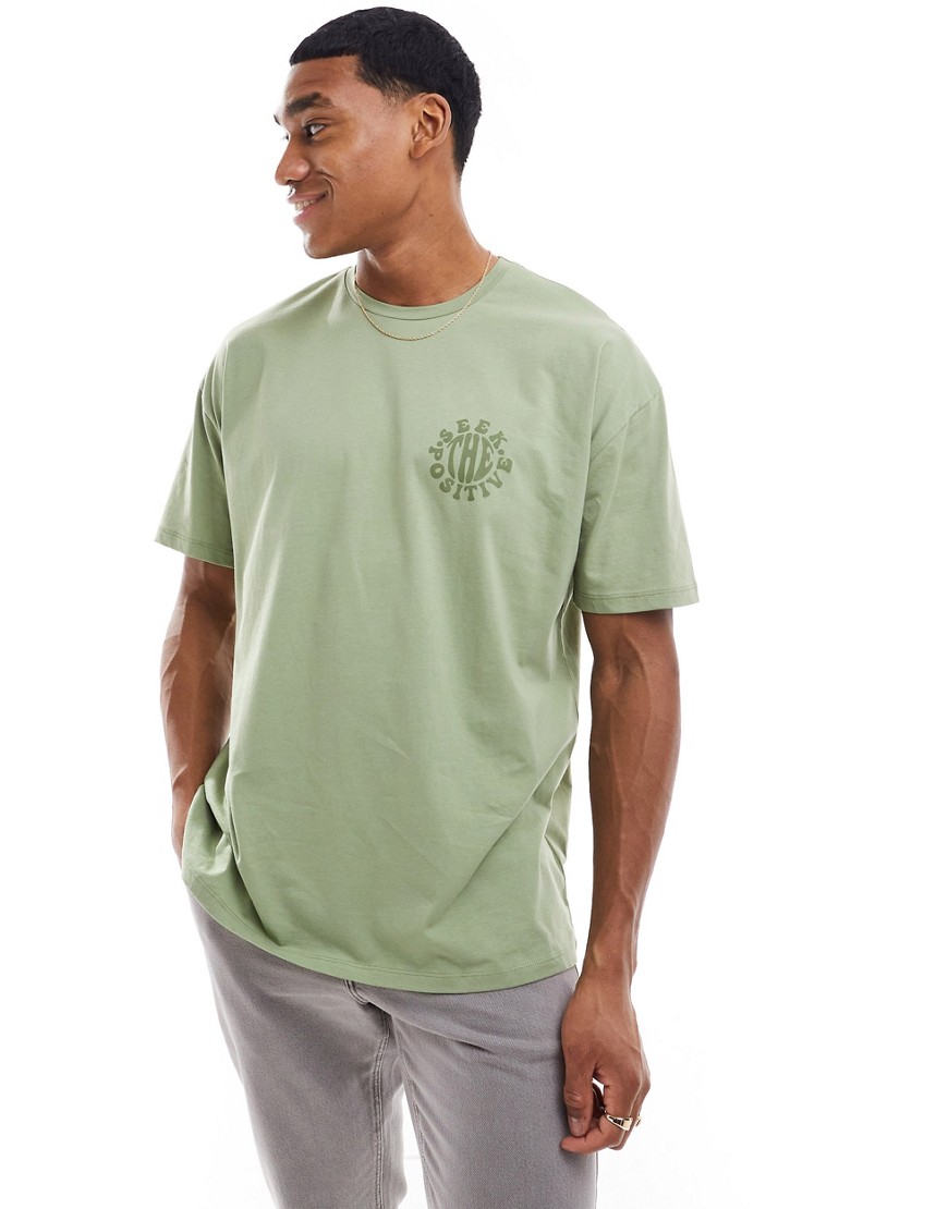 New Look seek positive oversized t-shirt in dark khaki-Green
