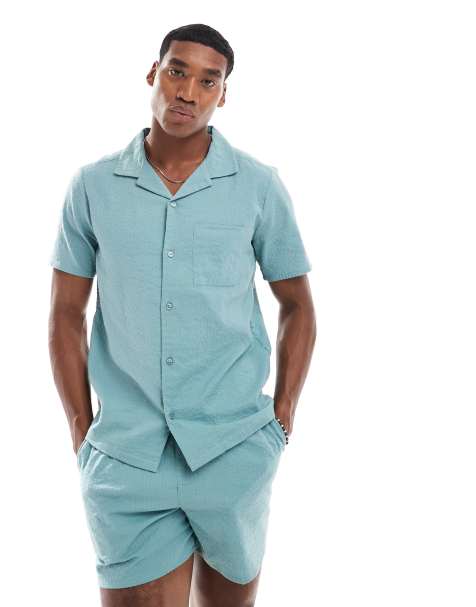 New Look seersucker shirt co-ord in teal