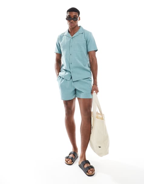 New Look seersucker shirt & shorts set in teal - view 1