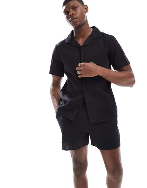 New Look seersucker shorts co-ord in black - view 1