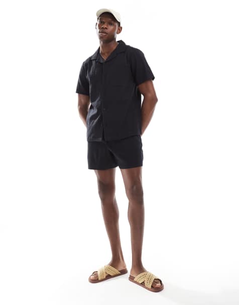 New Look seersucker shorts co-ord in black - view 1
