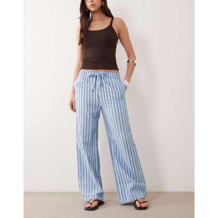 New Look seersucker stripe wide leg trousers in blue | ASOS