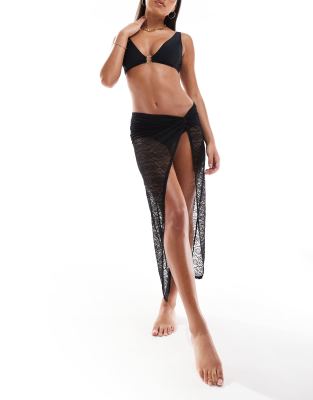 New Look - Seitlich gebundener Sarong aus Spitze in Schwarz