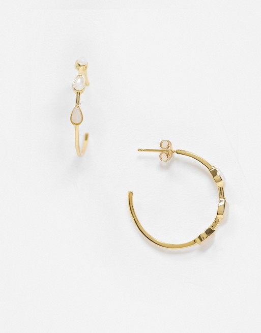 New Look semi precious moonstone teardrop hoops in gold plated