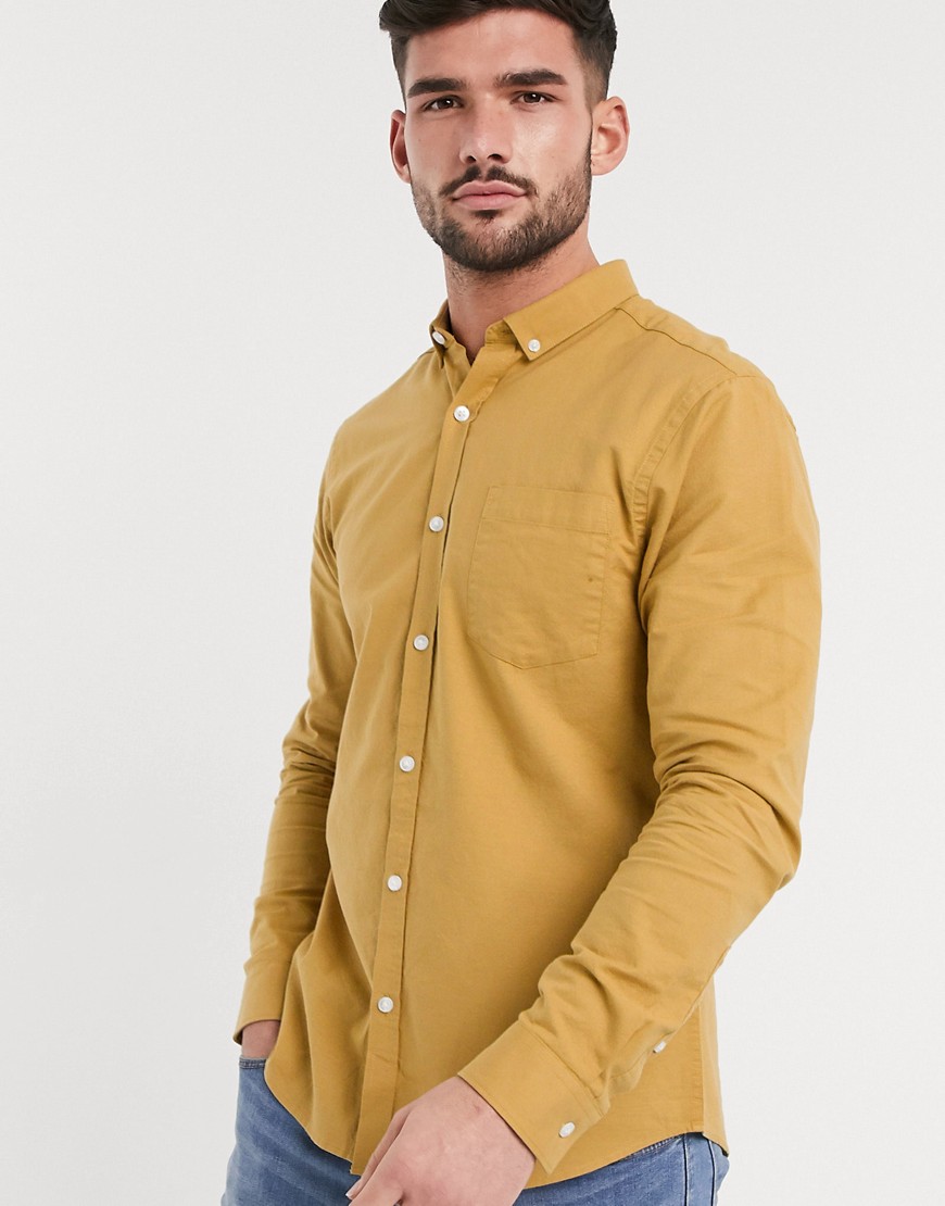 New Look – Senapsgul oxfordskjorta i ekologisk bomull med lång ärm