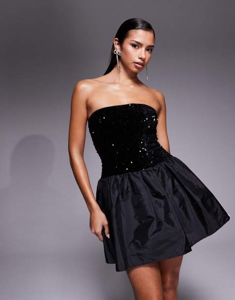 New Look sequin bandeau mini dress in black