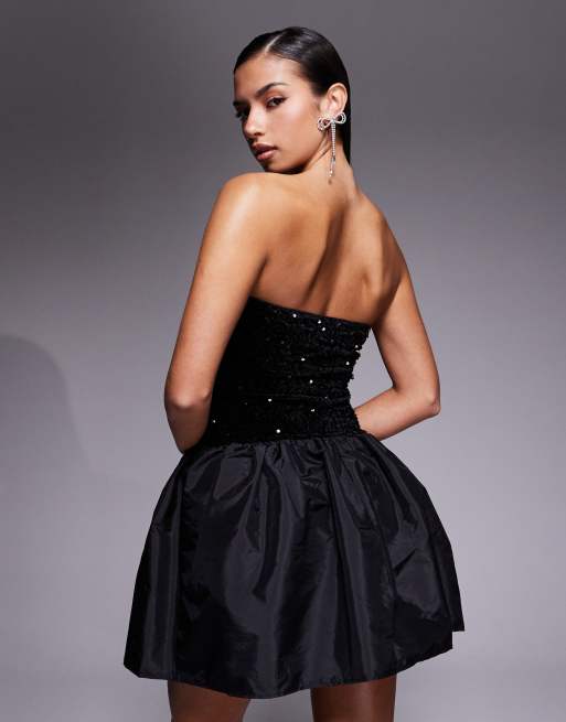New Look sequin bandeau mini dress in black, 4 of 4