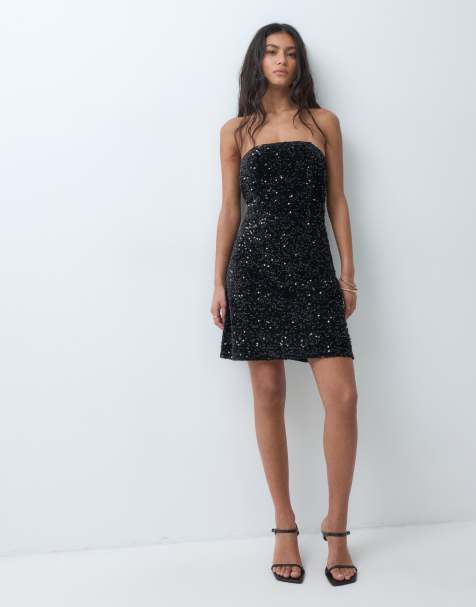 New Look sequin bandeau mini dress in black - view 1