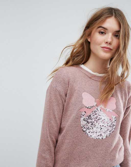 New Look Sequin Bauble Christmas Jumper ASOS