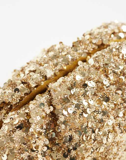 New Look sequin clutch bag in gold, 3 of 4