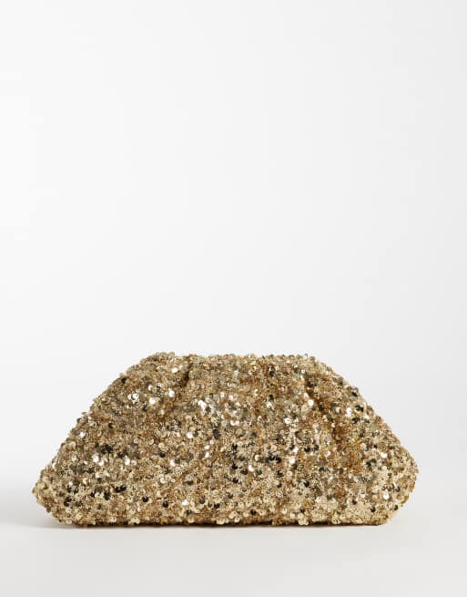 New Look sequin clutch bag in gold, 4 of 4