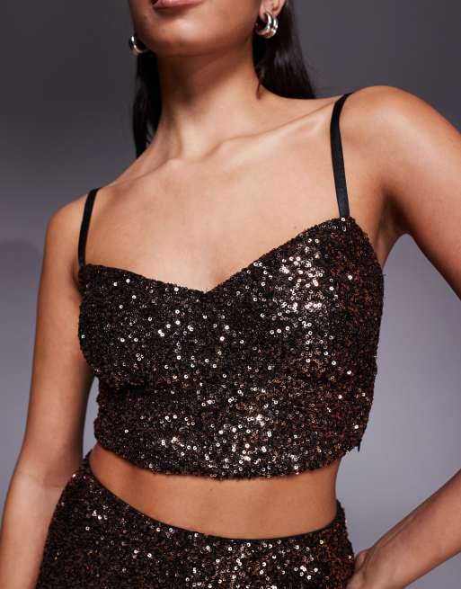 New Look sequin cropped cami top in brown (part of a set), 3 of 4