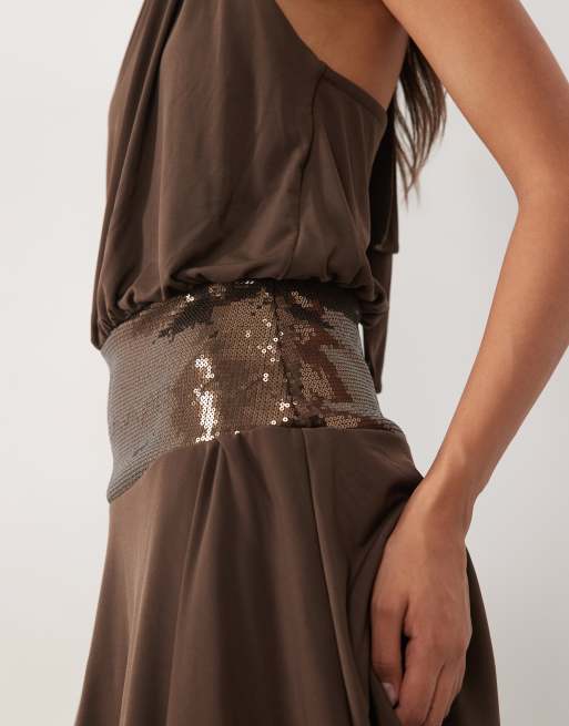 New Look sequin drop waist mini dress in dark brown, 4 of 4