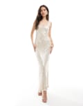 [New Look] New Look sequin embellished midi dress in cream-White 10 13-cream
