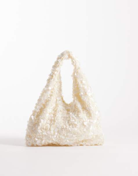 New Look sequin grab bag in cream - view 1