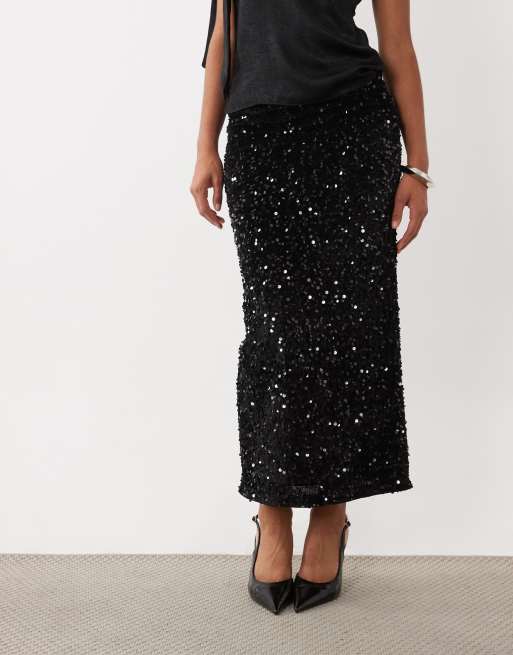 New Look sequin midi skirt in black, 2 of 5