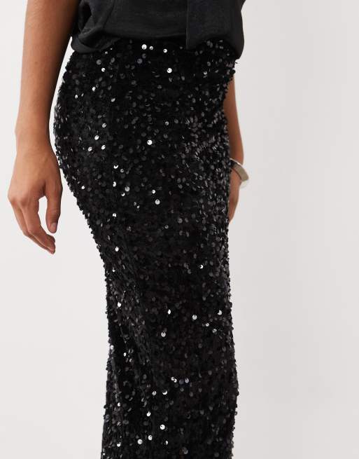 New Look sequin midi skirt in black, 3 of 5