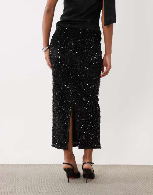 New Look sequin midi skirt in black, 4 of 5